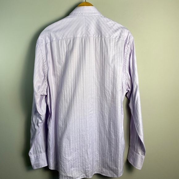 Johnston & Murphy Men's Tailored Fit Mauve Button Up Herringbone Shirt Large - Picture 6 of 14
